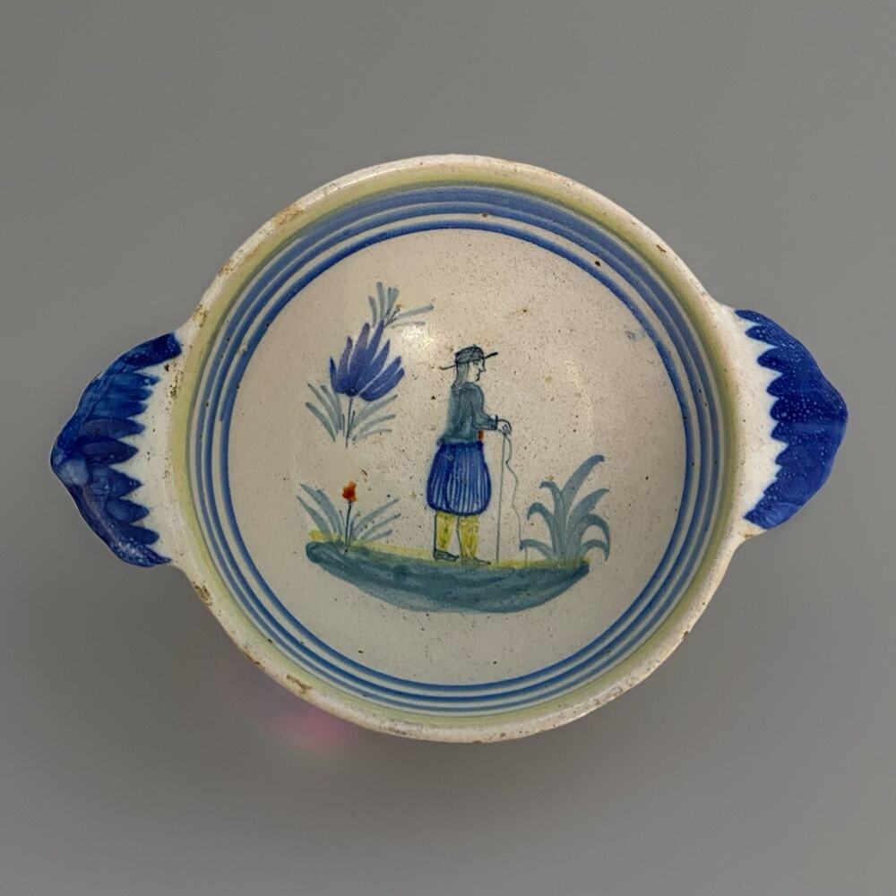 Vintage Henriot Quimper French Faience Pottery Porridge Bowl Hand Painted Breton